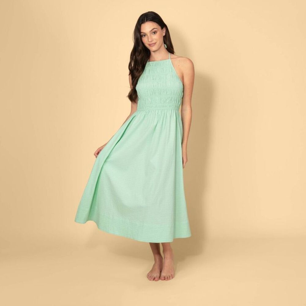 Solid & Striped - Women's Seersucker Smocked A-Line Green